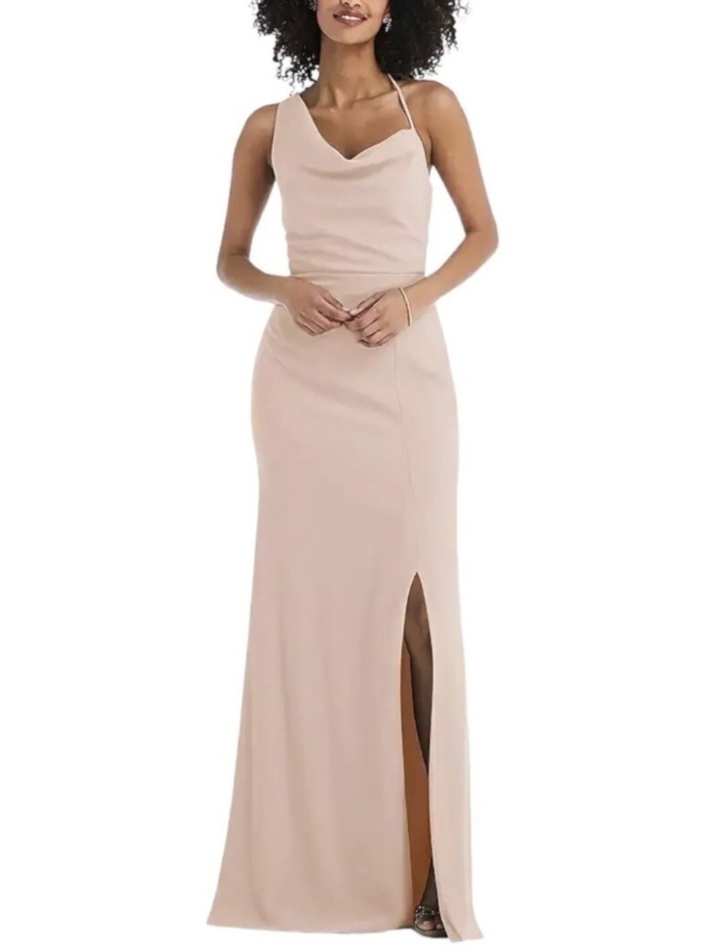After Six 6849 Cameo Pink One Shoulder Draped Cowl-Neck Maxi Dress - size 18